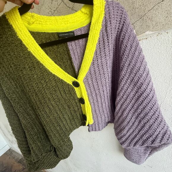 Urban Outfitters Cardigan Waffle Knit Colorblock Cropped Sweater Y2K Indie Small - Picture 7 of 7
